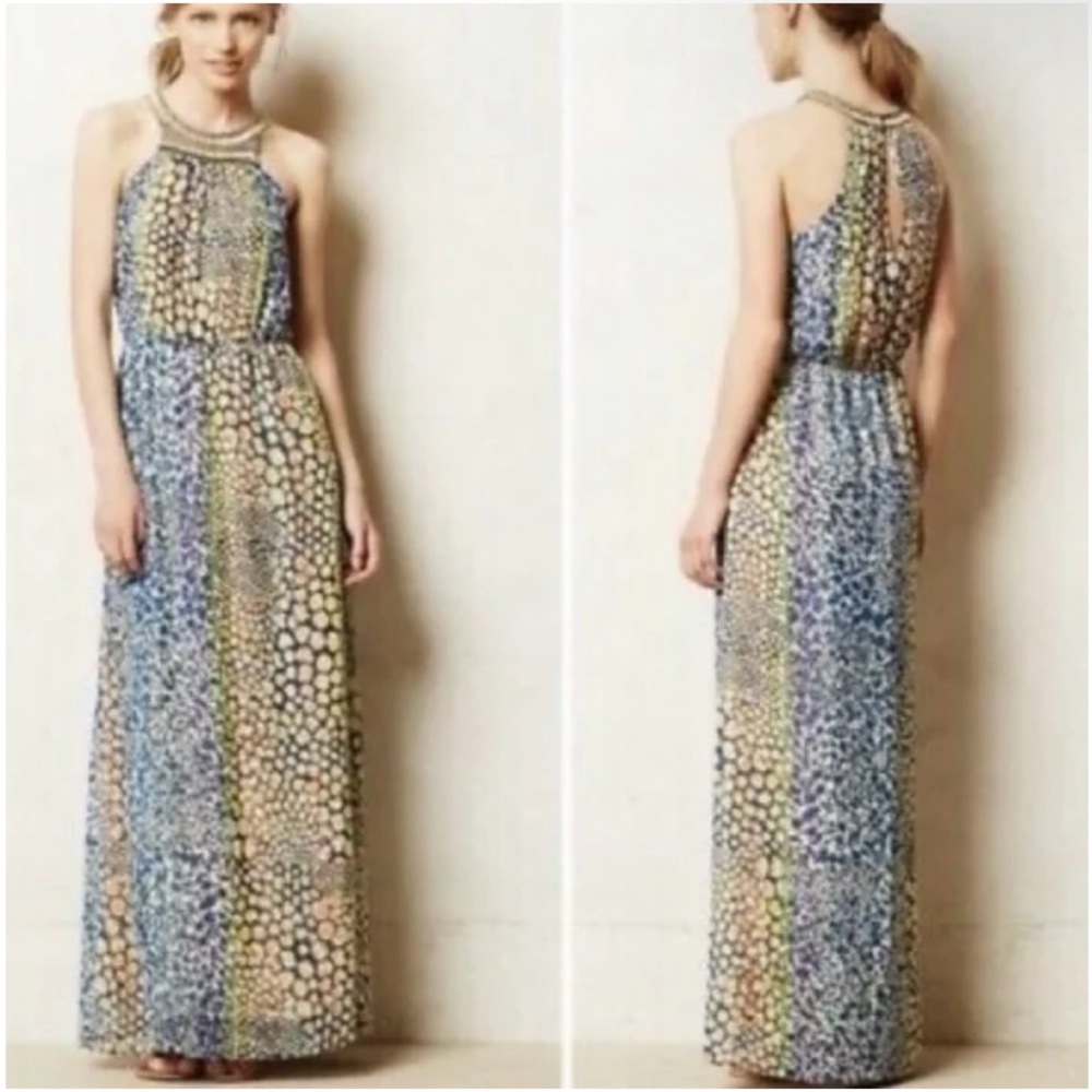 A11 Anthropologie‎ HD in Paris Multi-Color Maxi Dress with Beaded Halter